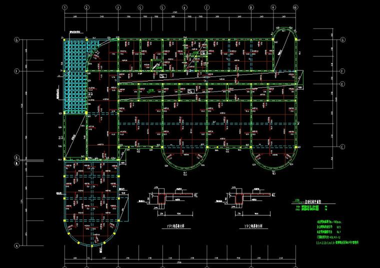 三层框架结构楼房土建安装工程计算实例（包含图纸及计算书）-一层结构图