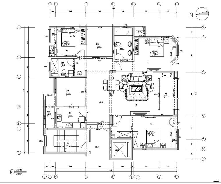 [安徽]华地紫园501户型样板房室内施工图设计（CAD+实景图）-原始平面图