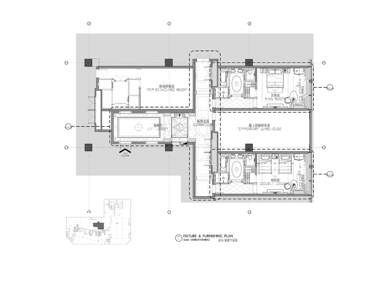 电梯装置施工资料下载-[哈尔滨]Ritz-Carlton富力丽思卡尔顿酒店电梯厅&客房施工图（CAD+PDF）+效果图