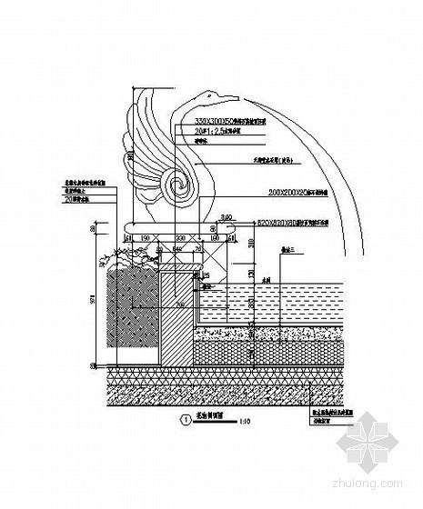 喷泉平面剖面资料下载-天鹅造型喷泉施工大样