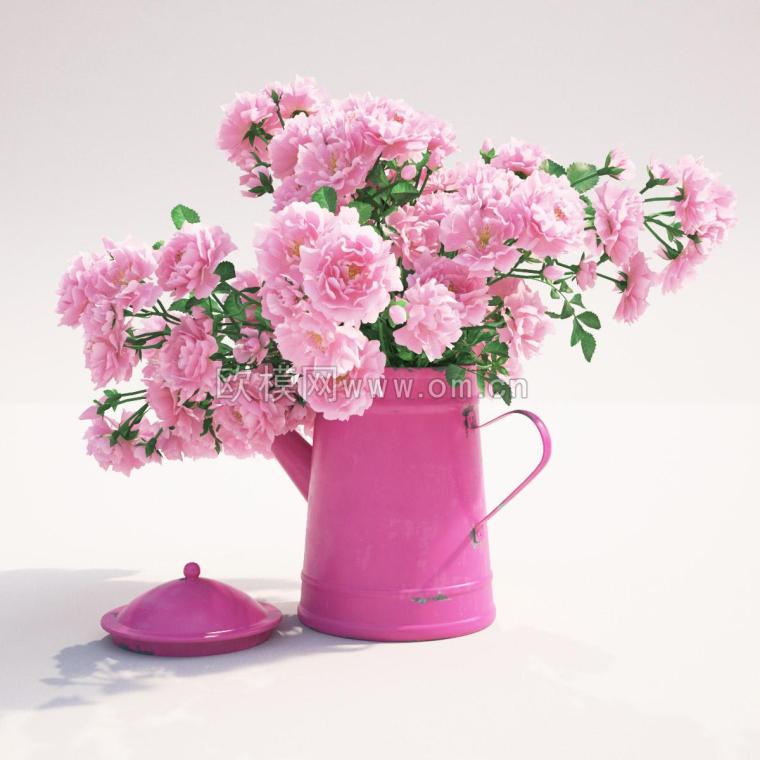花瓣3d模型资料下载-精美花卉植物 装饰景观花瓶