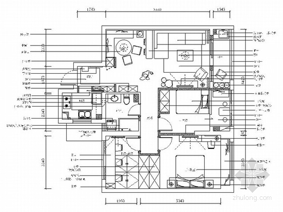 三室两厅两卫的样板间资料下载-[浙江]温馨北欧风格三室两厅样板间室内装修施工图（含效果）