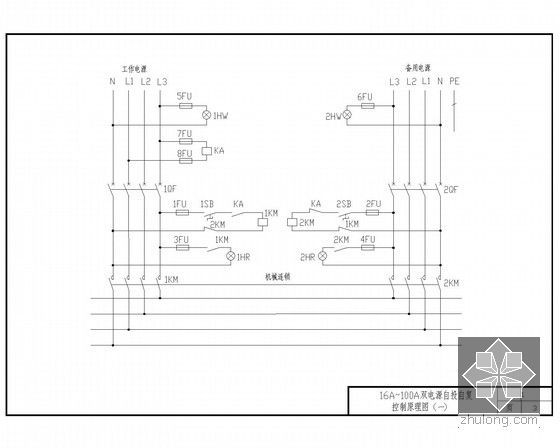 常用电气控制设计图42张（全套CAD图集）-双电源自投自复控制原理图