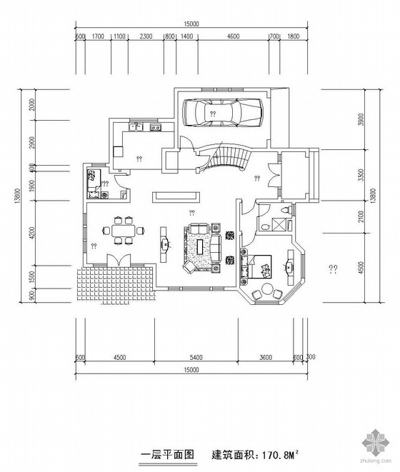 3层别墅125户型资料下载-二层独栋别墅户型图(171/125)