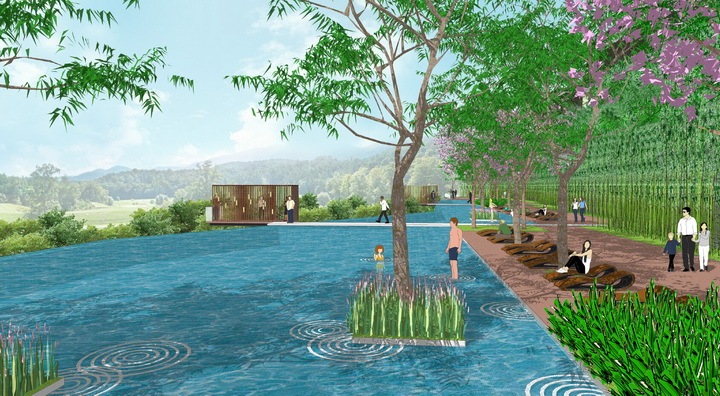 [重庆]高尔夫别墅花园洋房小区景观设计方案-泳池区效果图