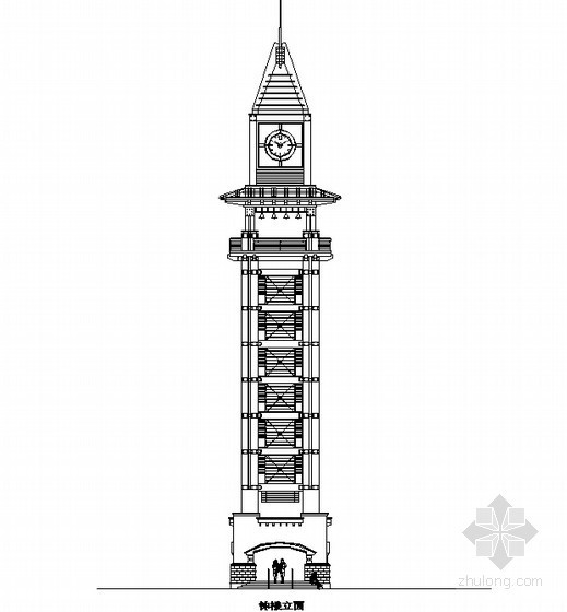 cad立面图园林资料下载-钟楼设计平立面图