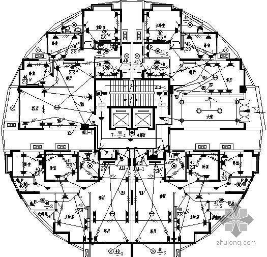 土楼圆楼宾馆建筑全套图资料下载-某圆形住宅楼全套电气图