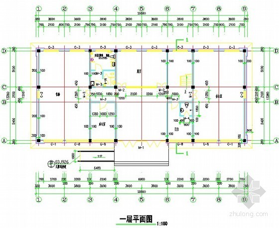 [辽宁]办公楼土建工程量计算及预算书（广联达软件实例 图纸）-平面图 