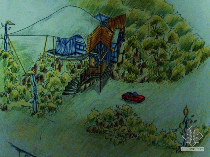 别墅景观手绘设计资料下载-[桂林]榕湖某别墅手绘设计