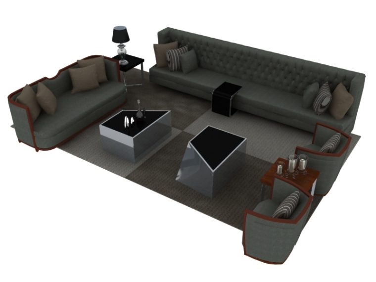 大型弧形组合喷泉资料下载-大型组合沙发3D模型下载