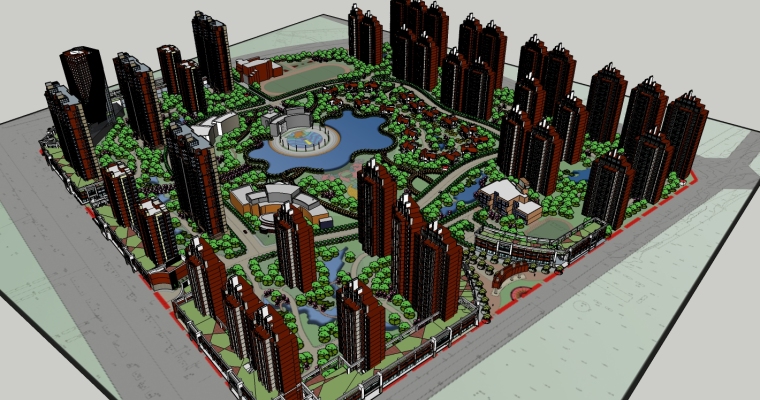 重庆居住小区su模型资料下载-现代风格居住小区规划设计SU精模型