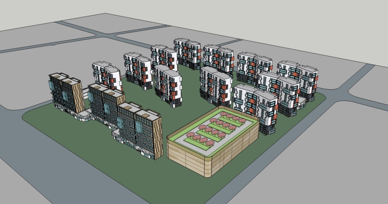 混泥土建筑su模型资料下载-盐城盒子住宅建筑设计SU精模型