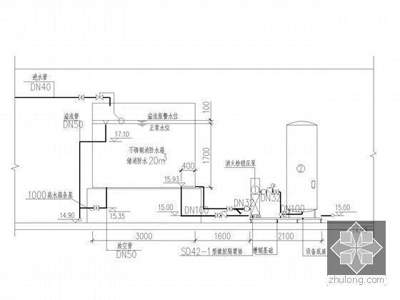 [贵州]活动中心建筑给排水施工图（大空间智能灭火 雨水回用）-泵房剖面图