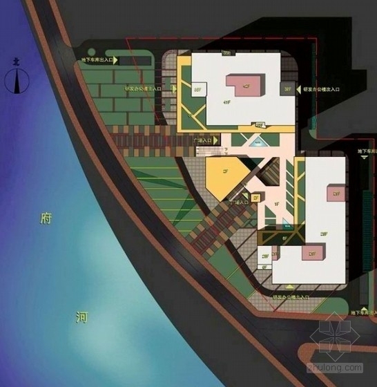 [成都]玻璃幕墙办公区规划及单体设计方案文本-办公楼总平面图 