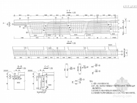 [湖北]4x25m预应力混凝土先简支后连续箱梁桥施工图86张（桥面全宽15.5m）-端横梁钢筋构造10度 