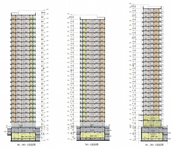 [浙江]现代风格高层住宅区规划及单体设计方案文本-现代风格高层住宅区规划剖面图