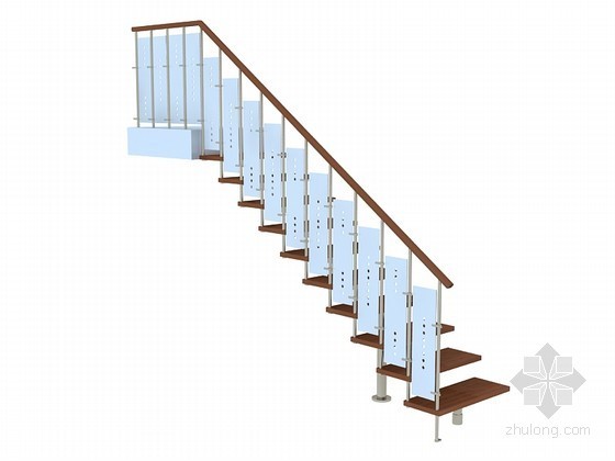 中式楼梯栏杆3d模型资料下载-组合楼梯3D模型下载