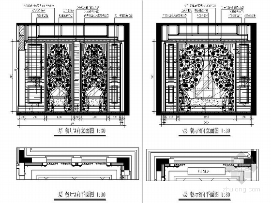 [三亚]典雅欧式三层别墅样板房CAD装修图（含效果）餐厅立面图