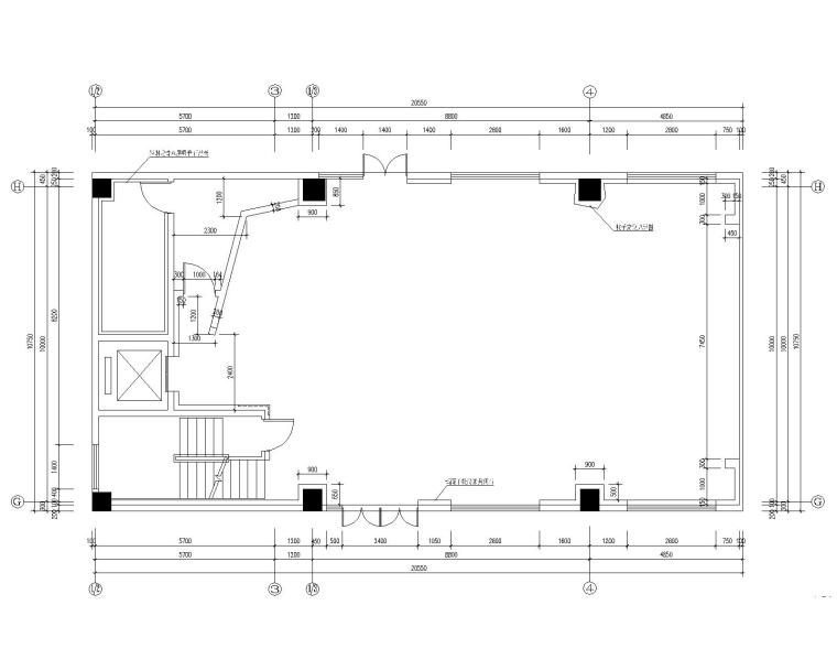 [江苏]无锡中科公司办公室装修施工图+效果图-2一层A栋公共大厅平面定位图