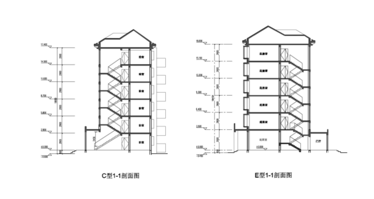 [云南]安宁市住宅小区规划设计方案文本-多层住宅楼剖面图
