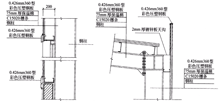 单层工业厂房建筑基本构造-彩色涂层钢板外墙示例