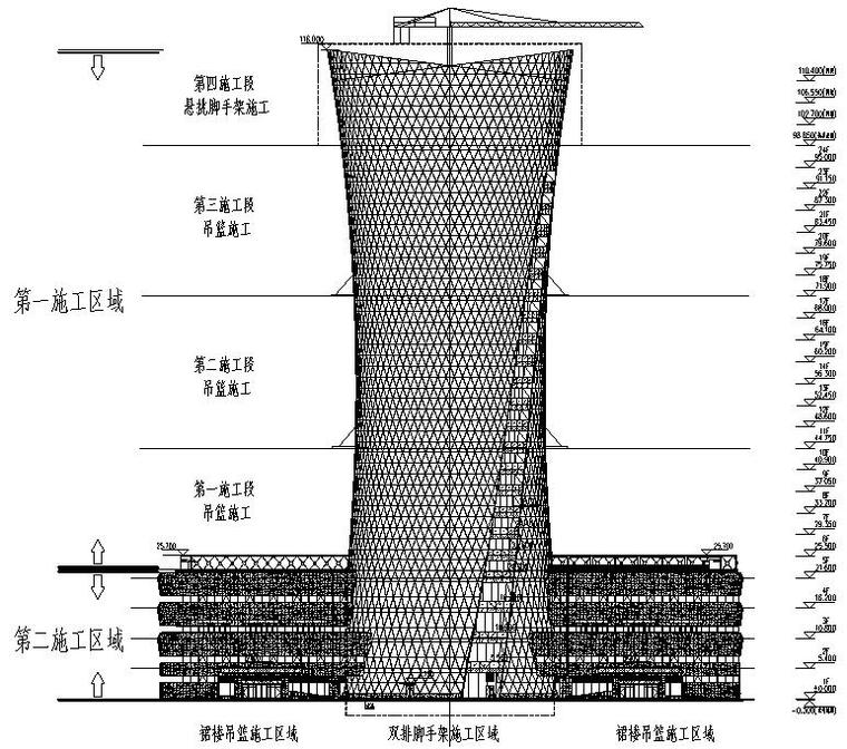 [江西]超高层综合办公楼分段施工幕墙工程施工组织设计294页（玻璃幕墙、铝单板幕墙）-塔吊位置为示意图