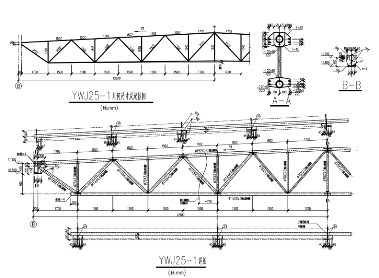 桁架展台CAD图资料下载-管桁架钢结构屋盖设计图（CAD、12张）