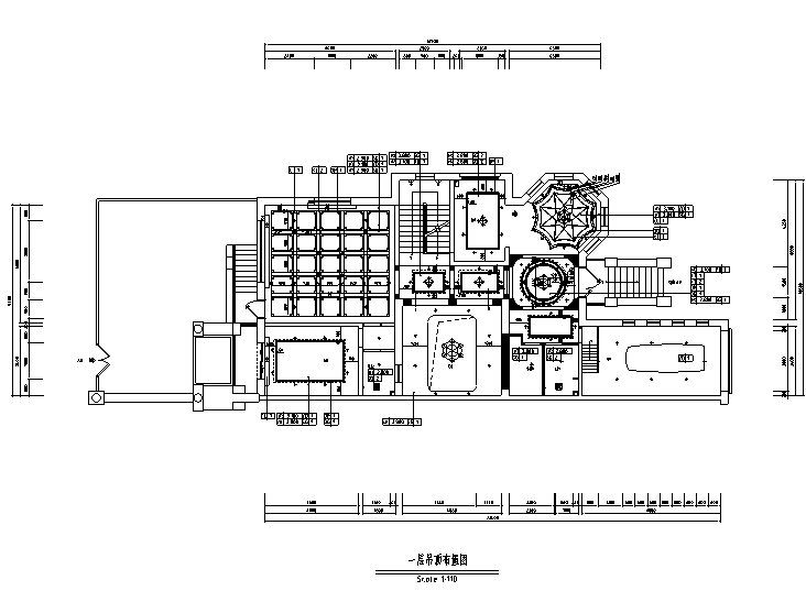 [河北]黑白极简风红山庄园别墅设计施工图（附效果图）-一层吊顶布置图