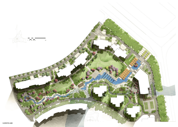 水库湿地公园规划设计资料下载-居住区规划设计彩平图PSD源文件分层素材