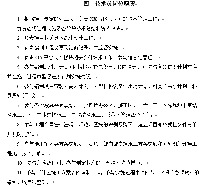 项目技术管理标准化手册-技术员岗位职责