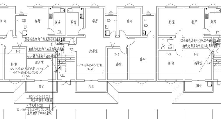 某住宅楼电气图纸-弱电干线平面图