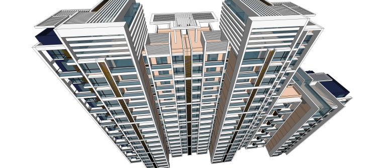现代风格住宅建筑模型-0574-南汇新场镇住宅高层现代平面立面总图-高层18+18+11