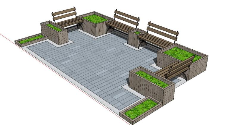 树池su模型资料下载-树池小庭院坐凳模型设计