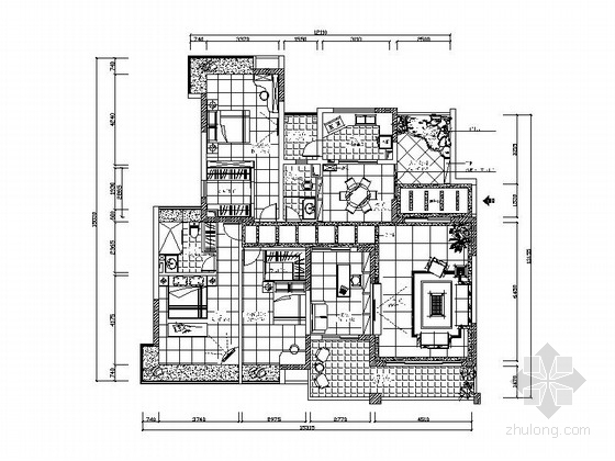 现代中式塔效果图资料下载-现代中式混搭风格三居室装修图（含效果图）