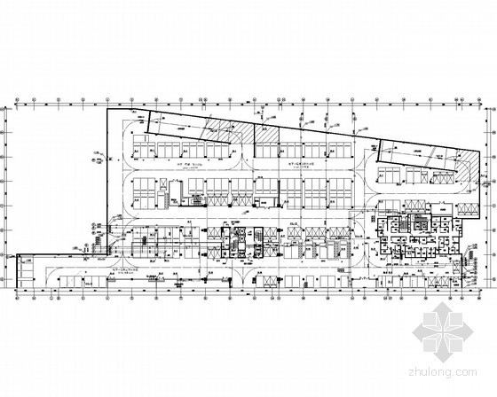 [山东]商业裙房给排水消防设计图纸-地下车库-1层给排水平面图 