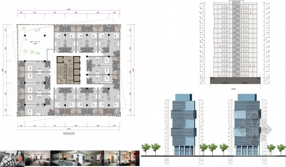 [重庆]现代风格办公地块规划及单体建筑设计方案文本-建筑单体立面及平面图