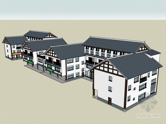 新中式建筑风格说明资料下载-新中式风格建筑SketchUp模型下载