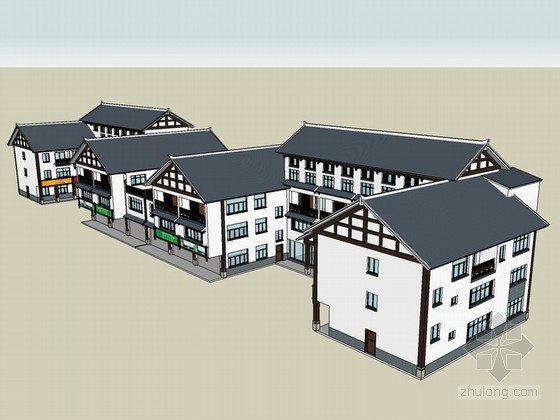 三层新中式风格模型资料下载-新中式风格建筑SketchUp模型下载