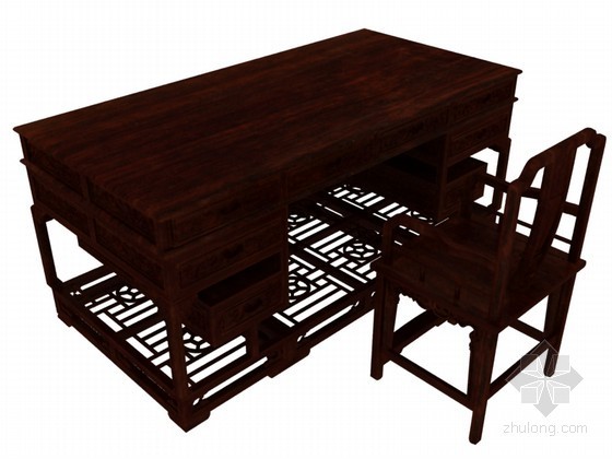 草图大师桌椅模型下载资料下载-办公桌椅3D模型下载