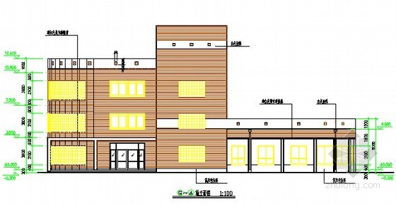 [南京]会所建筑工程量计算及清单报价实例（附配套图纸）-轴立面图 