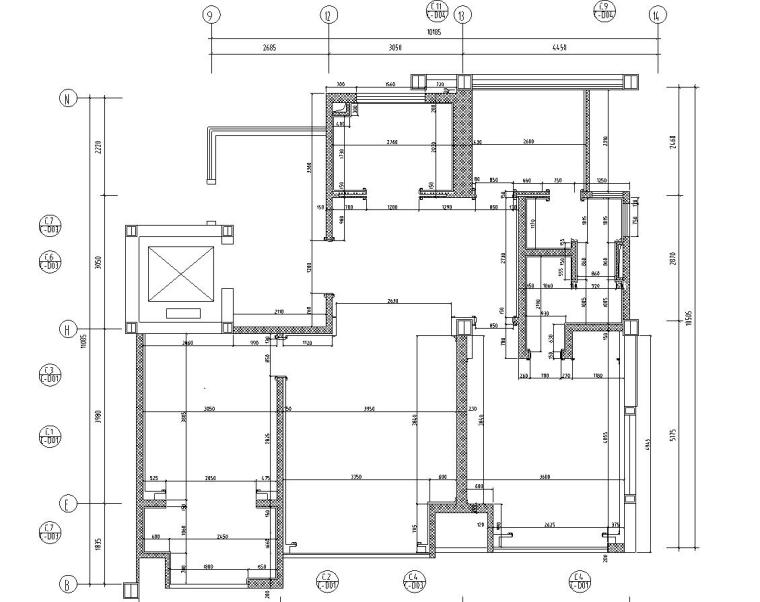 欧式香缇华府样板房B户型室内施工图设计（CAD+实景图）-墙体设计图
