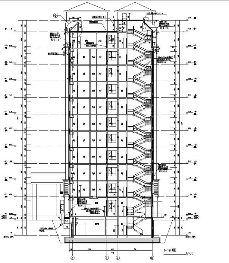 [宁夏]高层坡屋顶剪力墙结构老年公寓建筑施工图（含效果图）-高层坡屋顶剪力墙结构老年公寓建筑剖面图