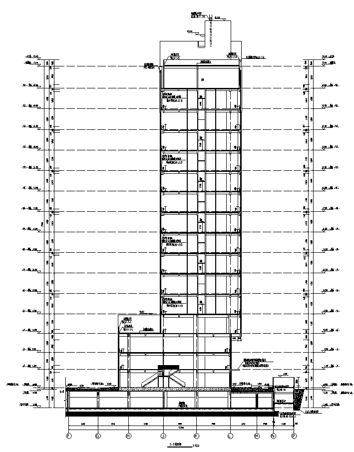 [宁夏]高层塔式住宅建筑施工图（含酒店、商业全专业图纸及人防）-高层塔式住宅建筑剖面图