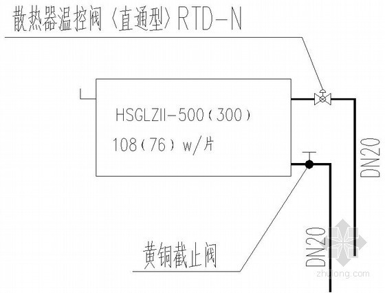 [新疆]铁路局公寓楼给排水采暖设计施工图-散热器安装大样 