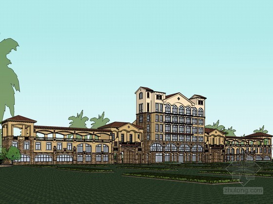 托斯卡纳风格别墅景观设计资料下载-托斯卡纳风格酒店SketchUp模型下载
