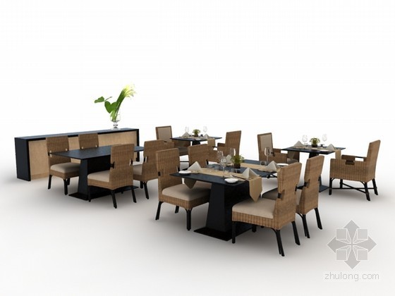 连体餐桌椅cad图块资料下载-餐厅餐桌椅组合3d模型下载