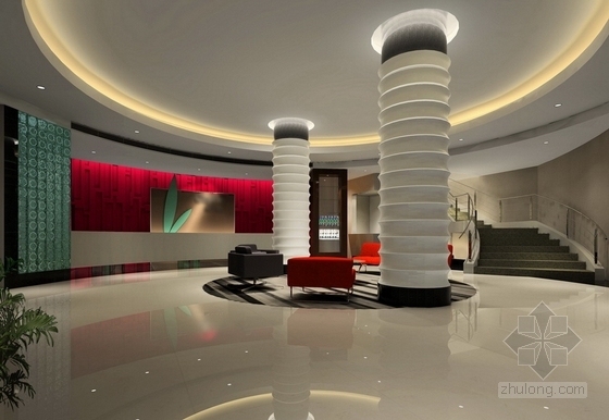 [惠州]现代简约都市风尚精品商务连锁酒店设计装修施工图（含效果实景）大厅效果图