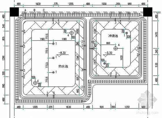 游泳大堂平面CAD图资料下载-游泳按摩池平面图