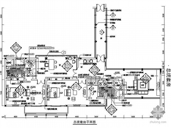 别墅总统套房平面图资料下载-某宾馆总统套房装修图