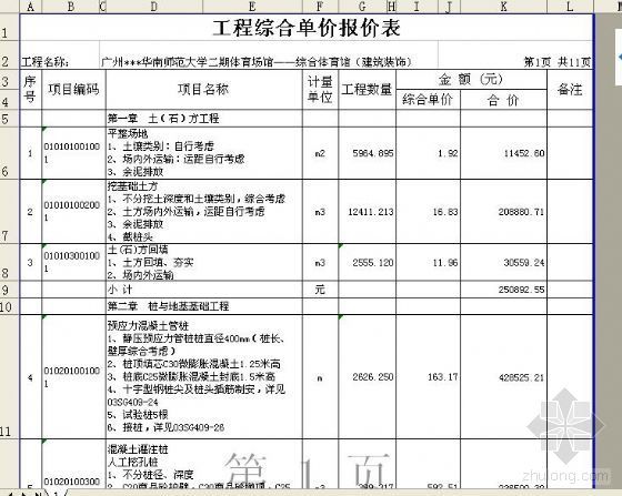 体育馆装修报价表资料下载-广州某南师范大学二期体育场馆工程报价书[综合体育馆]